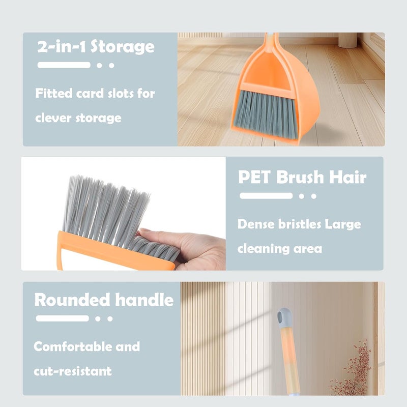 Xifando Mini Broom with Dustpan-Small Housekeeping Cleaning Sweep for Kitchen Bathroom Pet Nest Boat(3set,Blue+Orange+Yellow) - Image 5